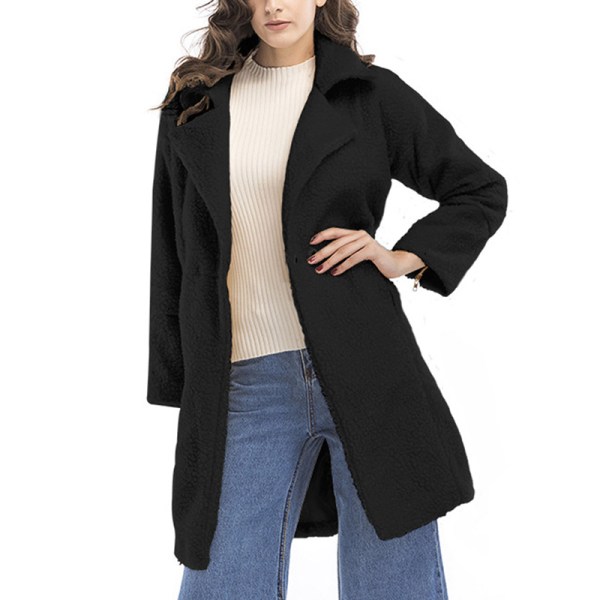 Dam Lady Långärmad Enfärgad Lapel Warm Coat för höstens vinter strandfest c xl