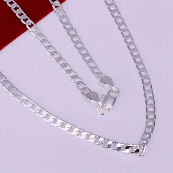 925 sterlingsilver smycken män platt sidleds kedja Halsband 4MM 16/18/20/22/24/26/28/30 tum 26inch