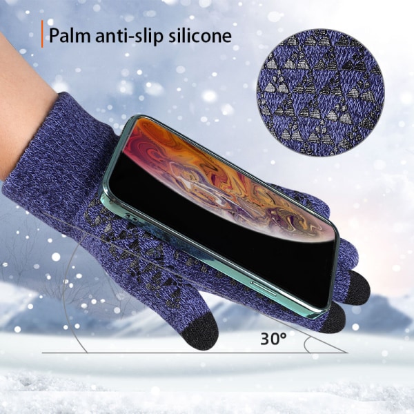 Anti-halk vinterhandskar Pekskärm Varm stickad handske Elastisk ribbmanschett handled blue one size