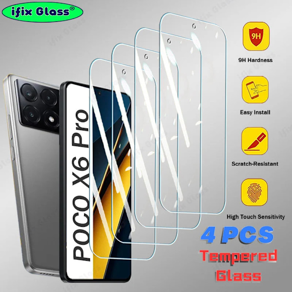 4 st Härdat Glas För Xiaomi POCO F6 X6 F5 X5 M6 Pro Skärmskydd För POCO X6Pro F6Pro X5Pro X6 F6 F5 Pro Täckglasfilm 4 Pcs Glass POCO F5