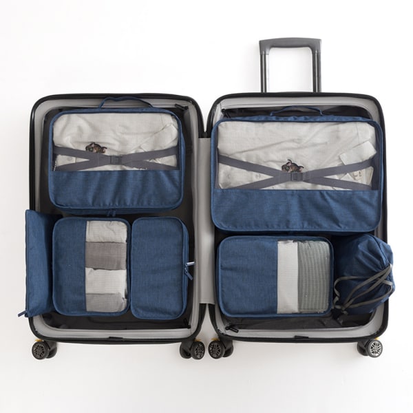 Resväska Organizer Set 7PCS Klädförvaringsväska för kosmetika/skor/kablar navy blue