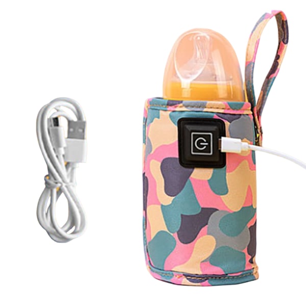 Reseflaskvärmare Bärbar Bröstmjölksflaskvärmare USB laddningsisoleringspåse camouflage pink
