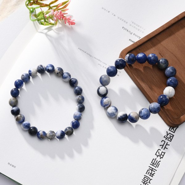 Naturlig blå sten armband för kvinnor män 8/10 mm rund pärlstav Stretch armband smycken 8