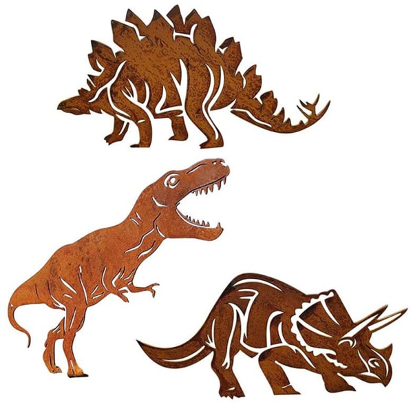 Trädgårdsdekoration Rostig metall dinosauriekonst Silhouette Staty Djur järnplatta stegosaurus