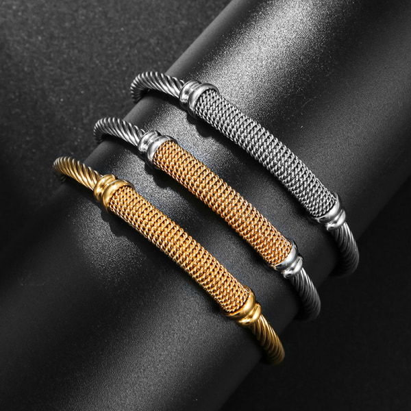 C form öppningsarmband armband justerbart rostfritt stål för kvinnor män presentdekor gold