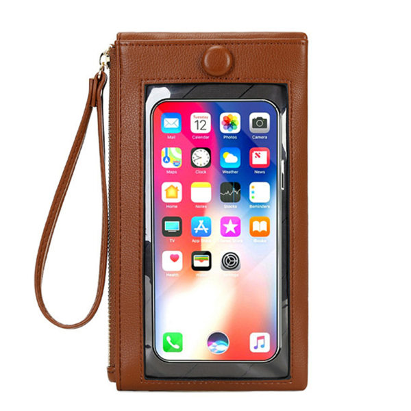 Handväska Pekskärm Mobiltelefonplånbok PU-handväska Dragkedja för dagliga kort brown