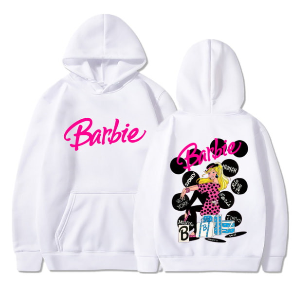 Barbie Dam Velvet Tröja Enfärgad Bokstavstryckt Känguruficka Dragsko Tryckt Hoodie light gray xxxl