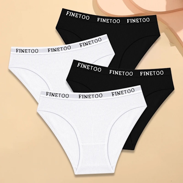 FINETOO 4-pack Bomullsrandiga Underkläder Dam Trosor Brevband Trosor Damer Låg Midja Underkläder Enfärgade Andningsbara Underbyxor Style 11 M