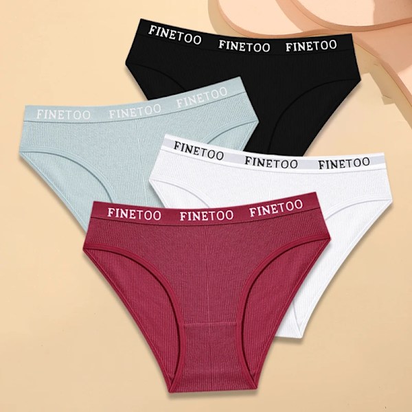 FINETOO 4-pack Bomullsrandiga Underkläder Dam Trosor Brevband Trosor Damer Låg Midja Underkläder Enfärgade Andningsbara Underbyxor Style 6 XL