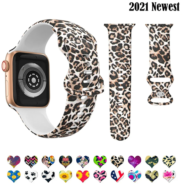 Svart Unity-armband för Apple Watch-armband 44mm 45mm Ultra 2 49mm 41mm 40mm Tryckt silikon leopardarmband iWatch 9 8 7 6 5 4 SE 16 Colorful Sakura 41mm 40mm 38mm