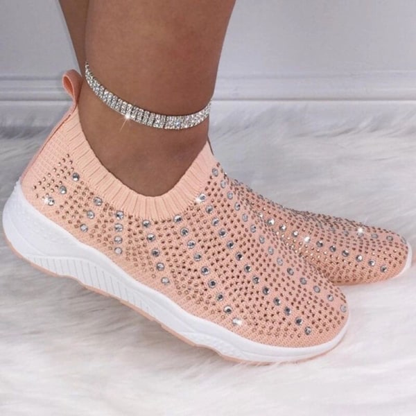 Lady Sneakers Diamond Glitter Trainers Sportlöpning Comfy Slip On Sock Skor white 42