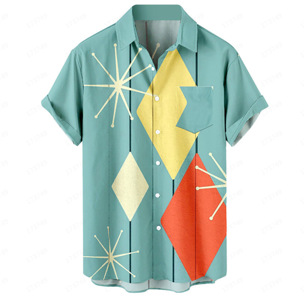 Herrskjorta Button Down Rockabilly Style Summer Tops Strandkläder med ficka m