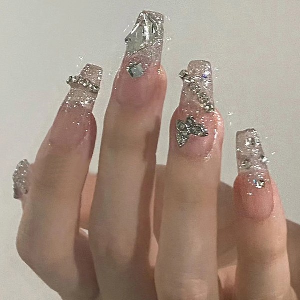 Glitter Bowknot konstgjorda naglar i fransk stil Fairy Press on Nails för fingernagel DIY hemma glue models