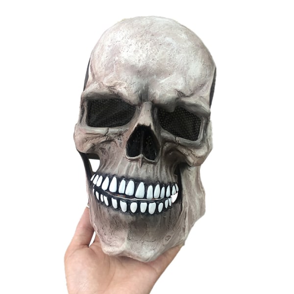 Halloween Maskerad Skrämmande Helhuvudskalle Huvudbonader med rörligt käke 3D-skelett white