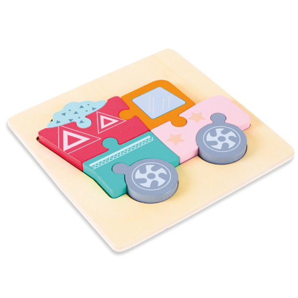 Trä förskola 3D Shape Pussel för småbarn Baby Early Learning Leksaker Present för barn soil car