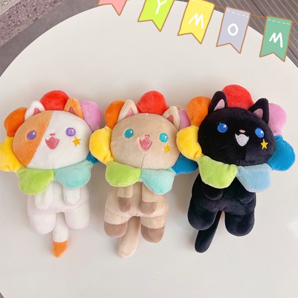 Rainbow Hood Cat plysch nyckelring Ryggsäck Dekorativa hängen Present för barn Girl Student black