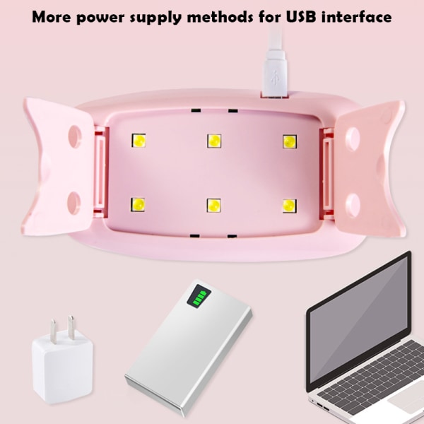 6W Mini UV-tork Bärbar UV-hartshärdningslampa 30-tals 60-talstimer Nail Art Manikyr Geltork USB laddning pink