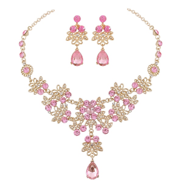 Halsband örhängen violett kristall vatten-dropp stil bröllop bröllop  smycken set pink 1 e096 | pink | 1 | Fyndiq