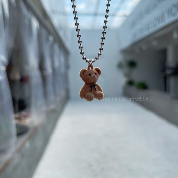 Söt plyschhalsband 3D tecknad stil hänge Kvinnligt barn Lång nyckelbenskedja Smycken bear plush dark line