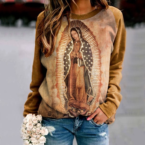 Dam Original av Our Lady of Guadalupe Jungfru Maria Sweatshirt långärmad topp l