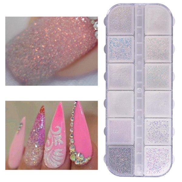 12 färger Fine Xmas Glitter Nail Art Dekoration Färgglada nageltillbehör för kvinnor tjejer as show