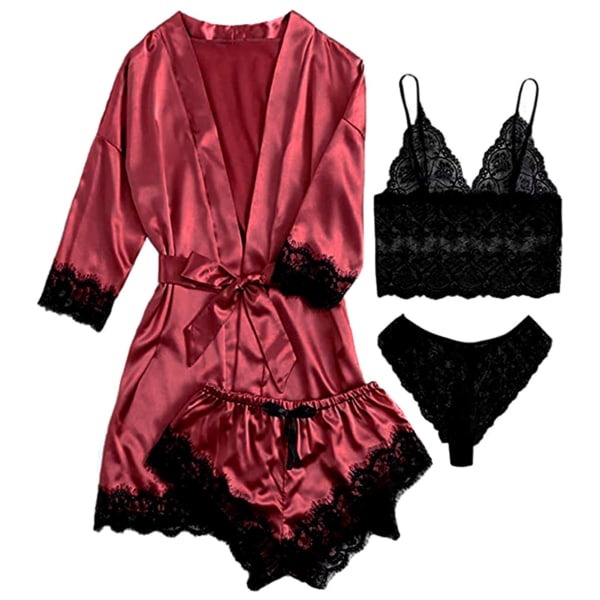 4st/ set Set satinrock för kvinnor Nattkläder Set med Cami nattkläder blackpink xl