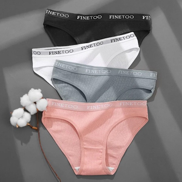FINETOO 4-pack Bomullsrandiga Underkläder Dam Trosor Brevband Trosor Damer Låg Midja Underkläder Enfärgade Andningsbara Underbyxor Style 2 XL