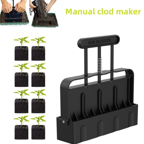 Mini 4-cells jordblockerare Handhållna Easy Seed-Soil Block Makers för trädgårdsredskap black