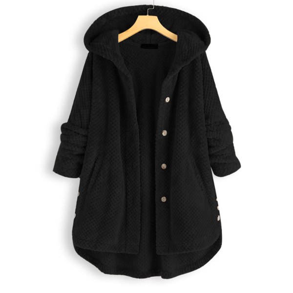 Kvinnors huvtröjor med öppen framsida Långärmade fleecekoftor Mode löst värmande ytterkläder för vintern Nytt black l
