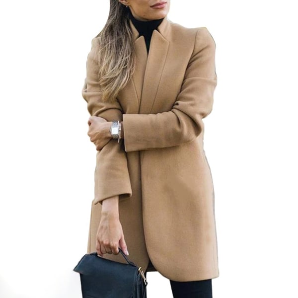 Women Winter Business Coat Stand Collar Mid-Length Slim Long Fleece Jacket gray m