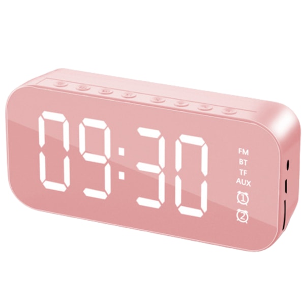 Stereo Bluetooth kompatibel högtalare med väckarklocka tidsvisning FM-radio för hemmet pink
