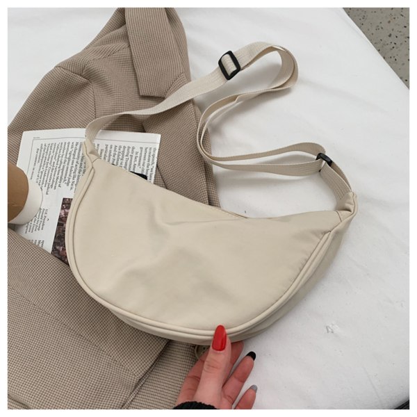 Clutchväska för kvinnor Nylon dragkedja Clutch axelväska Enfärgad beige