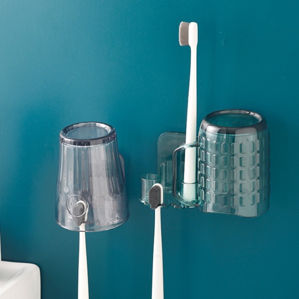 Tandborsthållare Väggmonterad Gurgelkopp Förvaringsställ Badrum Toalett Stansfri Munvattenkopphållare transparent