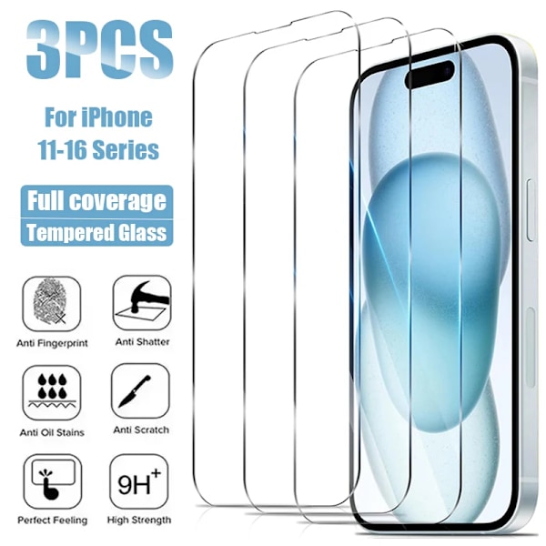 3 st HD Härdat Glas för iPhone 14 15 16 Pro Max Plus 16E Skärmskydd för iPhone 13 12 11 Pro Max 12Mini Skyddsglas For iPhone13 Pro Max 3Pcs Glass