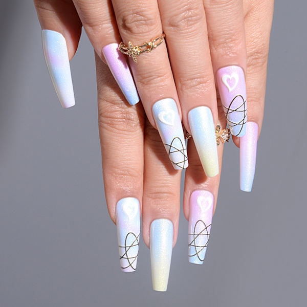 Färgglada Gradient Press-on Naglar Lätta att Applicera & Ta Bort Naglar för Kvinnor Flickor Nageldekoration glue models