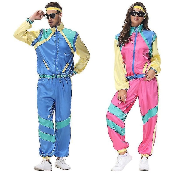 80-/90-tal Retro träningsoverall, Shell Suit Festklänning Kostym -b blue M