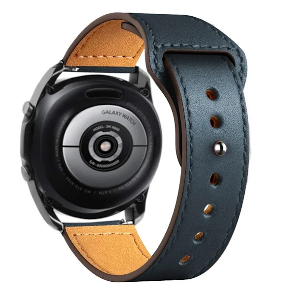 20/22mm Läderarmband för Samsung Watch 7/6/4/5 40 44mm 43mm Pro 45mm armband för Galaxy Watch 4 Classic/Active 3 42 46mm Midnight blue 11 22mm watch band