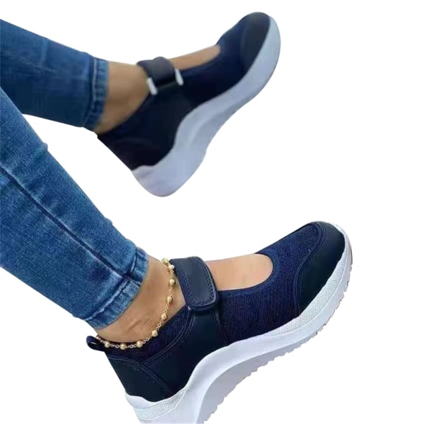 Casual andas krok-och-ögla tjock sula Cutout Mesh Walking Shoes för kvinnor blue 39