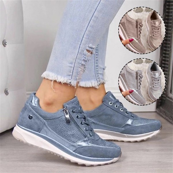 Kvinna Platform Skor Glitter Tie Up PU Sneakers för Daily Office Anti-Slip Sole blue 40