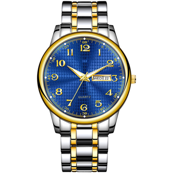 Watch i rostfritt silver Silver Weekday Display Analog watch för affärsmöte utanför kontoret blue