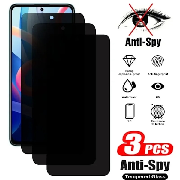 3-pack Sekretess Skärmskydd För Xiaomi Redmi A1 12C 10C 10A 9T 9C 9A 8 Anti-Spion Härdat Glas För Redmi K40 K50 K60 Pro Glas For Redmi 10X Anti Peeping