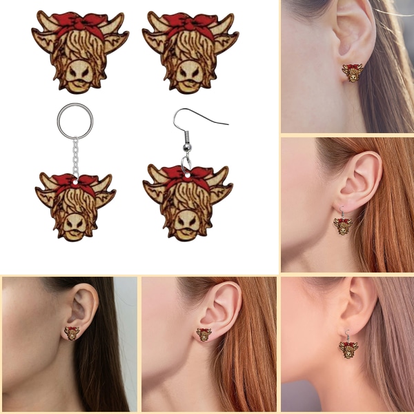 Trä koformade örhänge nyckelringar prydnad charmiga örhängen tillbehör för kvinnor tjej kvinnlig pendants side stone