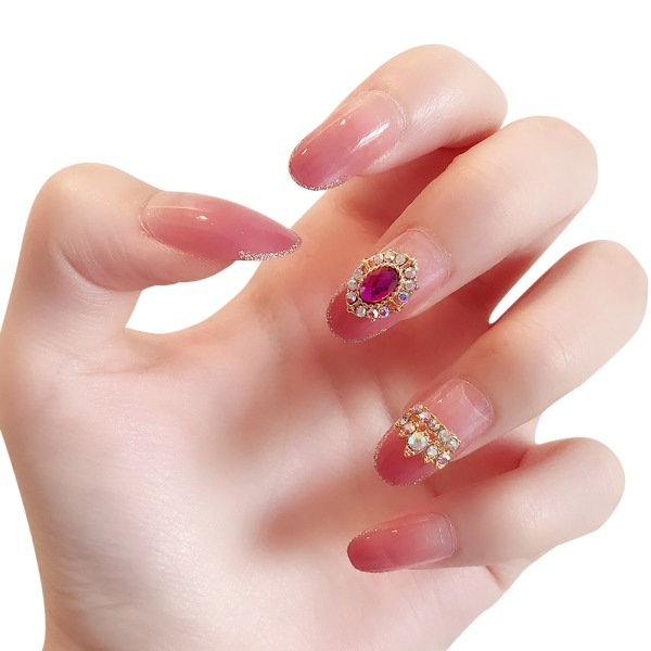 24PCS Press on Nails Fördesignad Crown Gemstone Fake Nails Jelly Lim glue models