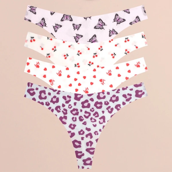 FINETOO 4 st Ultra Mjuka Trosor För Kvinnor Sexiga Grafiska Tryck Sömlösa Stringtrosor Kvinnliga Stretch Leopard G-string Bekväma Underkläder Style 4 M