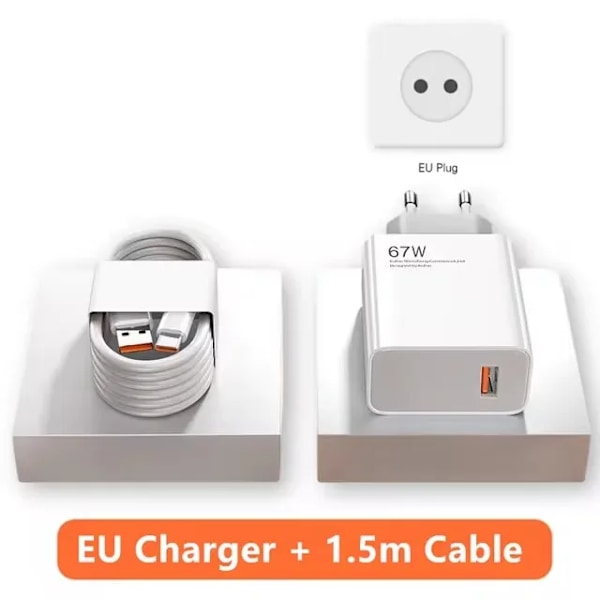 6A 67W Snabb USB-laddare för Xiaomi 10 11 12 Lite 13T 14 Redmi Note 10S 11S 11T 12 13 Pro POCO Turbo Charge Typ C Laddningskabel EU Plug - 1.5m Cable