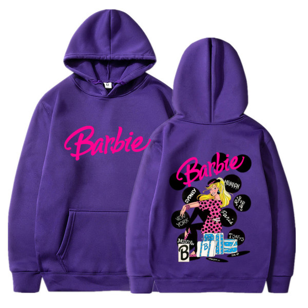 Barbie sammetströja dam med massiv printed känguruficka med dragsko med dragsko purple l