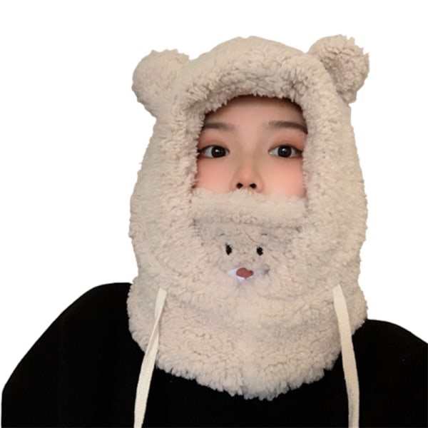 Vinterhuva för flickor 3-i-1 hatt med varmt ansikte Masque Cute Bear Cap utomhus apricot