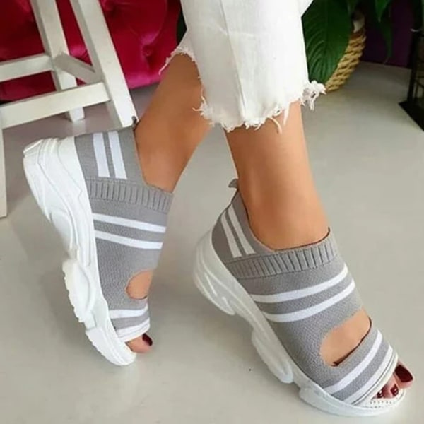 Kvinna Plattform Sandaler Slip On Shoes Anti-halk Walking Stickning Sock Sneakers black 40