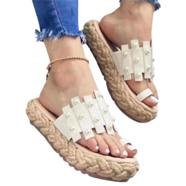 Platformsandaler för kvinnor sommarpärlor med öppen tå Slip-on skor Andas white 37