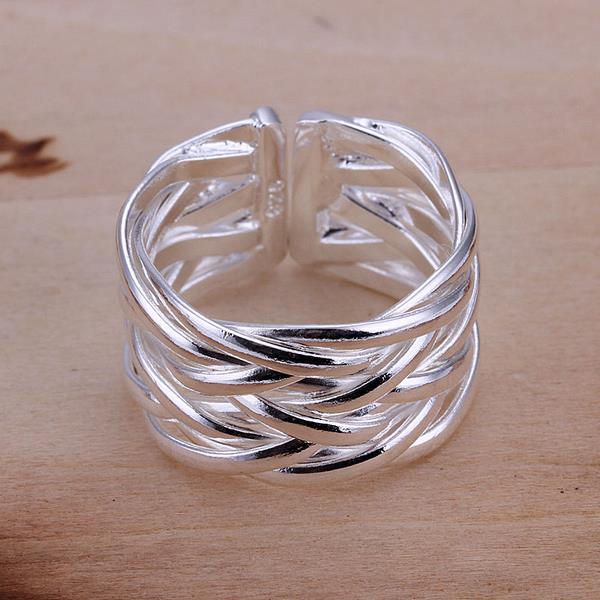 Ny 925 Sterling Silver Ring Mode Crossed Weave Net Web Open Ring Kvinnor Män Present Silver Smycken Fingerringar default